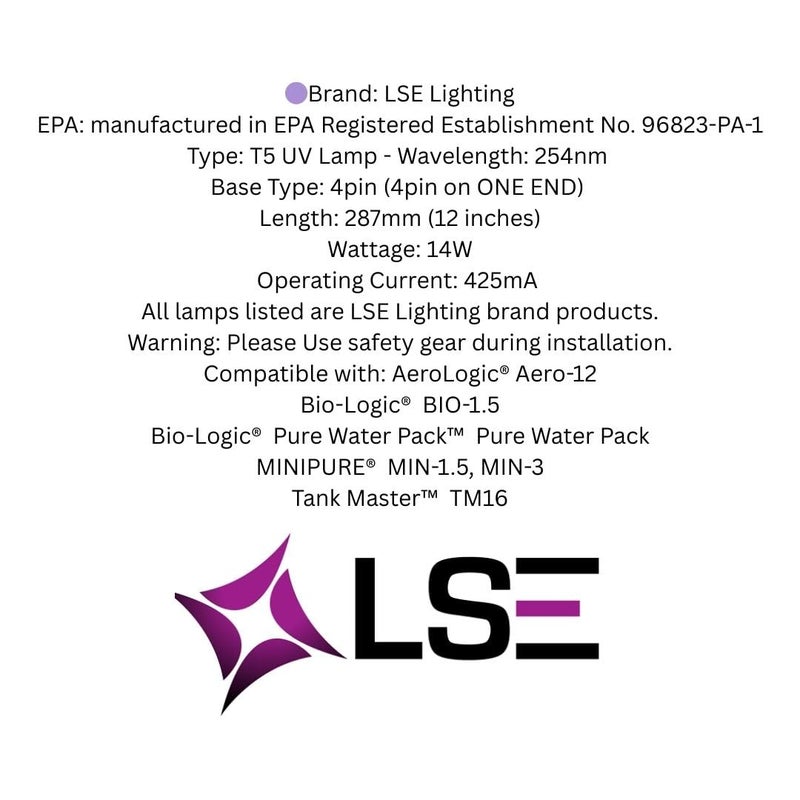 LSE Lighting GPH287T5L/4P UV Bulb â€“ 12" Ultraviolet Germicidal Lamp, 4-Pin Base, GPH287T5L/4 Replacement for Air Water Purifiers - Designed in USA - Image 3